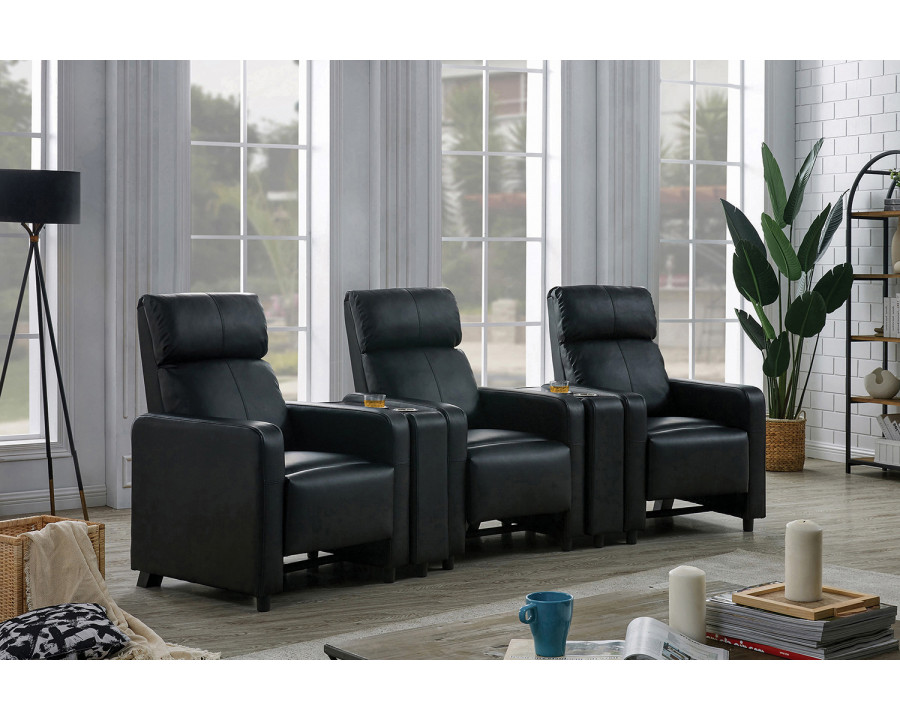 Coaster - Toohey Upholstered Tufted Recliner Living Room Set in 3 Recliners And 2 Consoles, Black