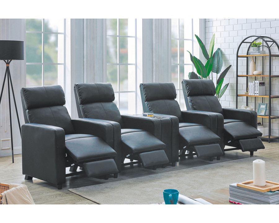 Coaster - Toohey Upholstered Tufted Recliner Living Room Set in 4 Recliners And Console, Black