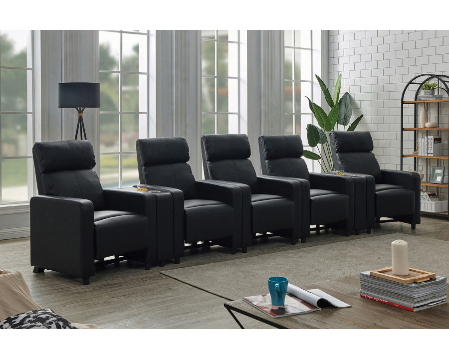 Coaster - Toohey Upholstered Tufted Recliner Living Room Set in 5 Recliners And 2 Consoles, Black