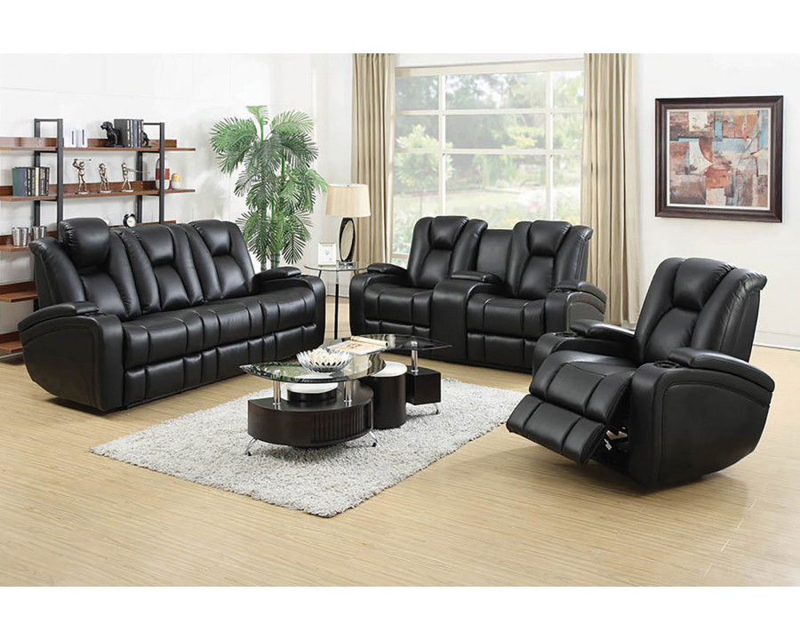 Coaster Delange Upholstered Tufted Living Room Set with Power Recliner - Black