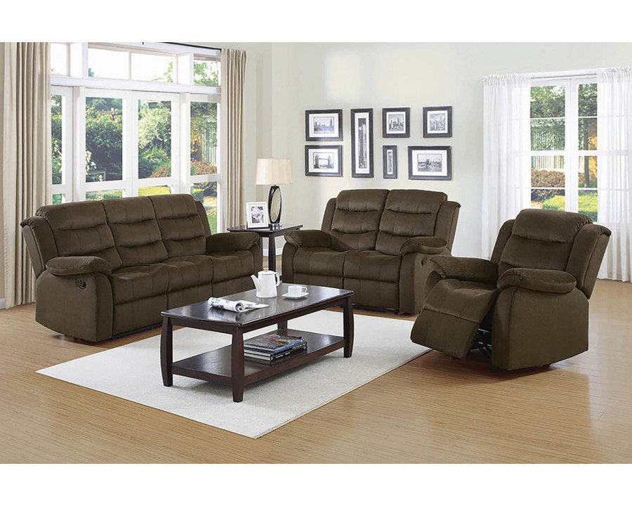 Coaster Rodman Upholstered Tufted Living Room Set with Glider Recliner - Olive Brown