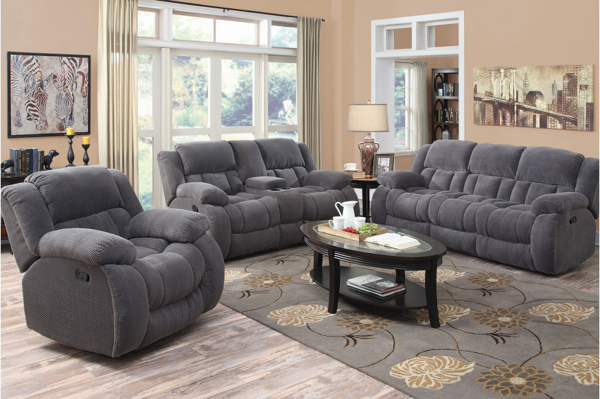 Coaster™ Weissman Upholstered Tufted Living Room Set with Glider Recliner - Charcoal