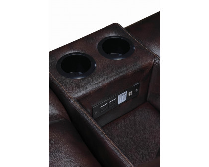 Coaster - Willemse Motion Sofa With Drop-Down Table in Dark Brown