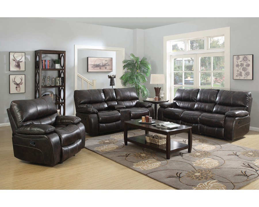 Coaster Willemse Upholstered Pillow Top Arm Living Room Set with Glider Recliner - Dark Brown