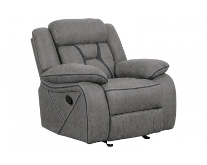 Coaster Higgins Upholstered Tufted Living Room Set with Glider Recliner - Gray