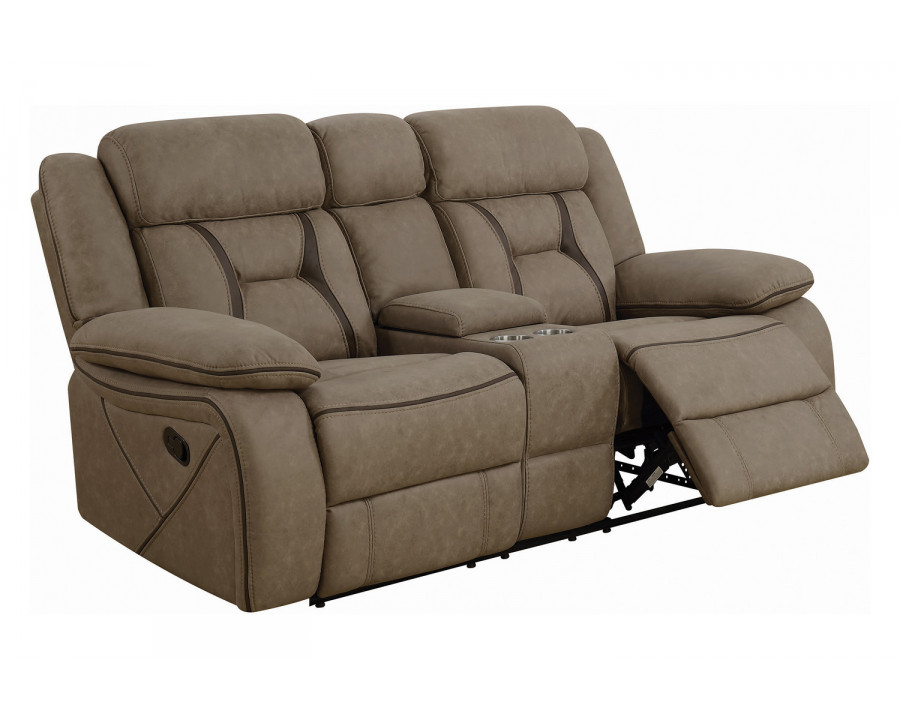 Coaster Higgins Pillow Top Arm Motion Loveseat with Console - Tan