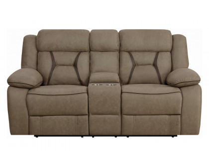 Coaster Higgins Pillow Top Arm Motion Loveseat with Console - Tan