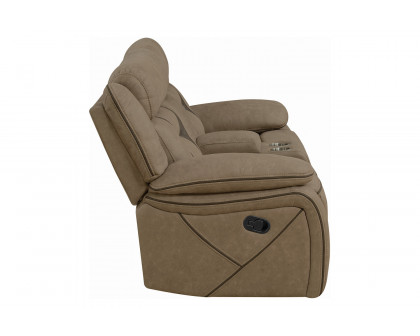 Coaster Higgins Pillow Top Arm Motion Loveseat with Console - Tan