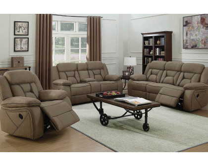 Coaster Higgins Pillow Top Arm Motion Loveseat with Console - Tan