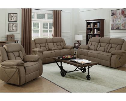 Coaster Higgins Pillow Top Arm Motion Loveseat with Console - Tan