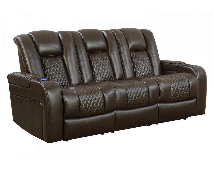 Coaster - Delangelo Power Sofa With Drop-Down Table in Brown