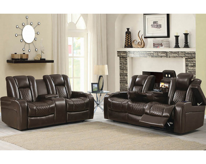 Coaster - Delangelo Power Sofa With Drop-Down Table in Brown