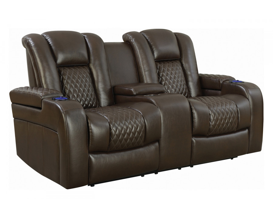 Coaster - Delangelo Power Loveseat With Drop-Down Table in Brown