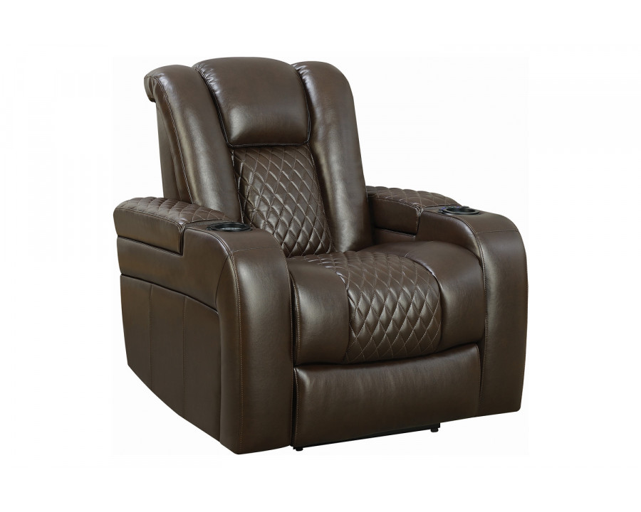 Coaster - Delangelo Power Recliner With Cup Holders in Brown/Black