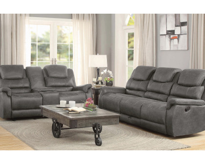 Coaster - Wyatt Upholstered Motion Sofa With Drop-Down Table in Gray