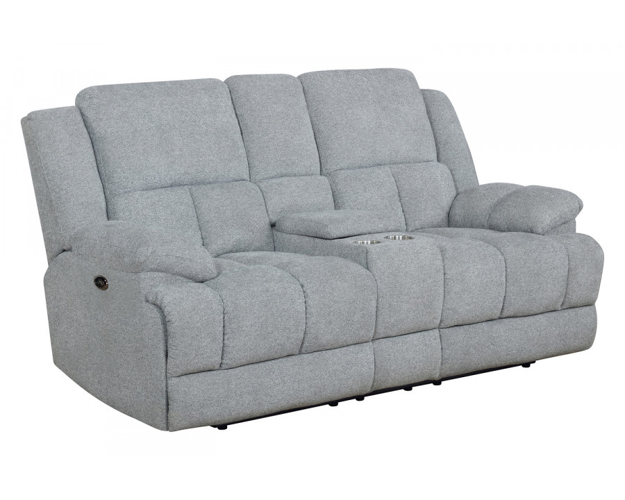 Coaster Waterbury Upholstered Motion Loveseat with Console - Gray