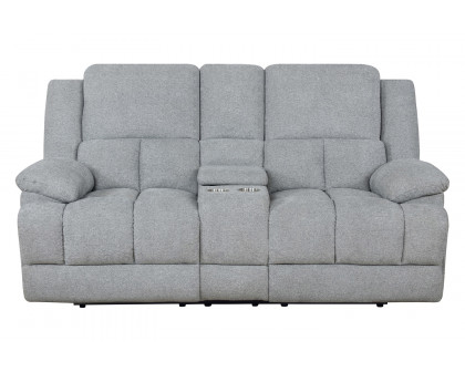 Coaster Waterbury Upholstered Motion Loveseat with Console - Gray