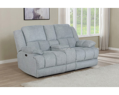 Coaster Waterbury Upholstered Motion Loveseat with Console - Gray