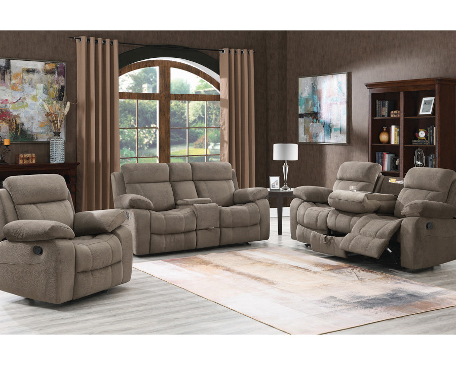 Coaster Myleene Upholstered Tufted Living Room Set with Glider Recliner - Mocha