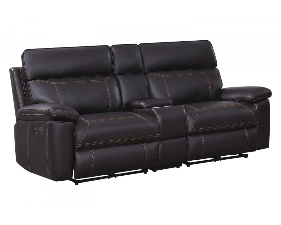 Coaster Albany Upholstered Power Reclining Seat And Power Headrest Loveseat with Console - Brown