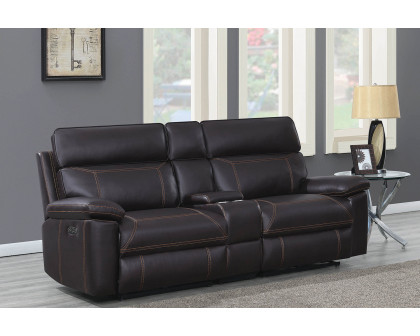 Coaster Albany Upholstered Power Reclining Seat And Power Headrest Loveseat with Console - Brown