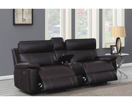 Coaster Albany Upholstered Power Reclining Seat And Power Headrest Loveseat with Console - Brown