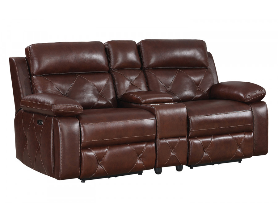 Coaster - Chester Upholstered Power Reclining Seat And Power Headrest Loveseat With Console in Chocolate