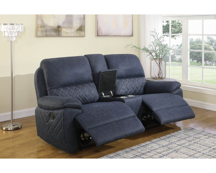 Coaster Variel Upholstered Tufted Motion Loveseat with Console - Blue