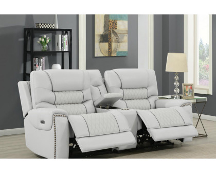 Coaster - Garnet Upholstered Power Reclining Seat And Power Headrest Loveseat With Console in Light Gray