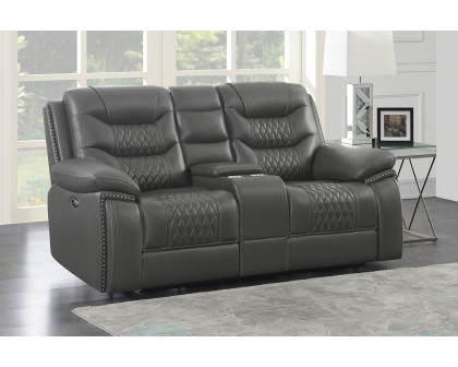 Coaster Flamenco Tufted Upholstered Motion Loveseat with Console - Charcoal