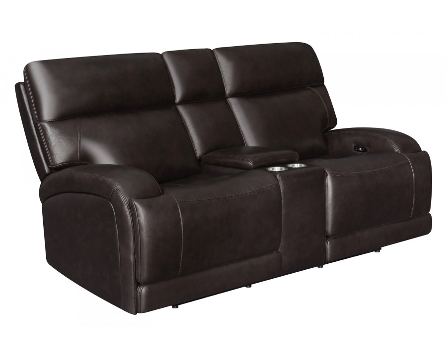 Coaster Longport Upholstered Power Loveseat with Console - Dark Brown