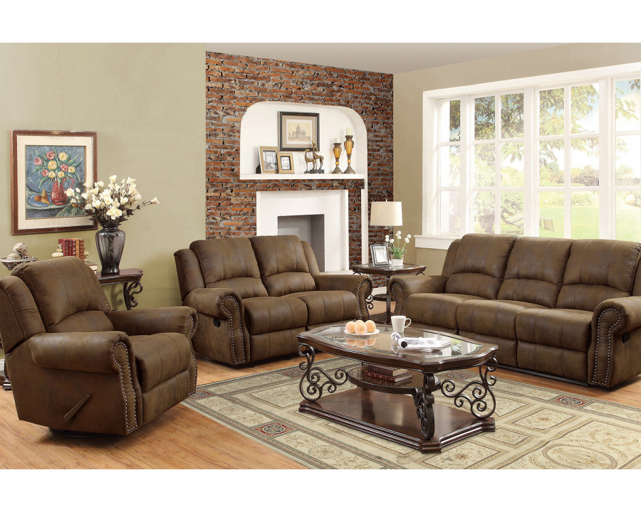 Coaster Sir Rawlinson Upholstered Living Room Set with Swivel Rocker Recliner - Buckskin Brown