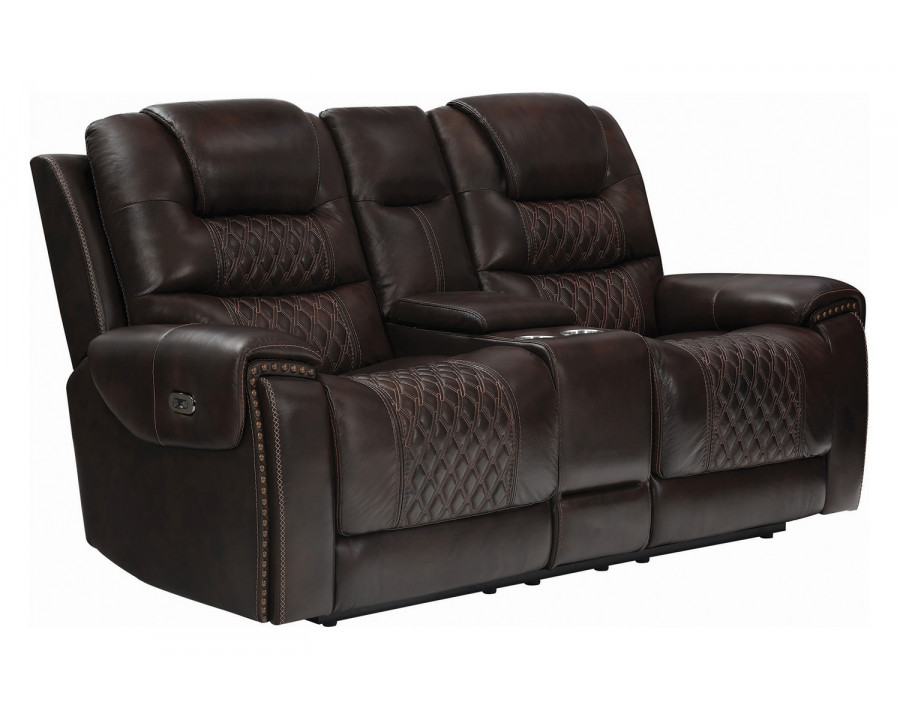 Coaster - North Cushion Back Power Loveseat With Console in Dark Brown