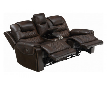 Coaster - North Cushion Back Power Loveseat With Console in Dark Brown