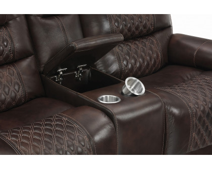 Coaster - North Cushion Back Power Loveseat With Console in Dark Brown