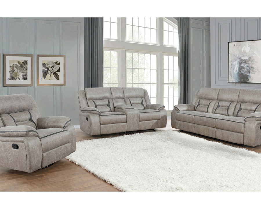 Coaster Greer Upholstered Tufted Living Room Set with Glider Recliner - Taupe