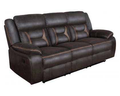 Coaster Greer Upholstered Tufted Back Motion Sofa - Dark Brown