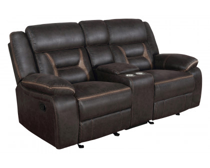 Coaster Greer Upholstered Tufted Back Motion Sofa - Dark Brown