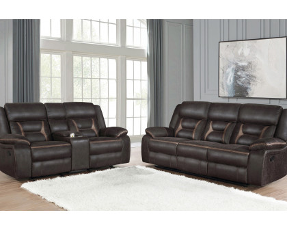 Coaster Greer Upholstered Tufted Back Motion Sofa - Dark Brown