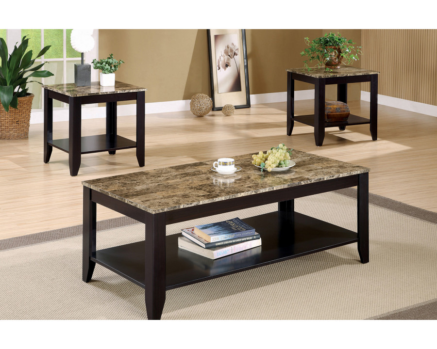 Coaster - 3-Piece Occasional Table Set With Shelf in Cappuccino