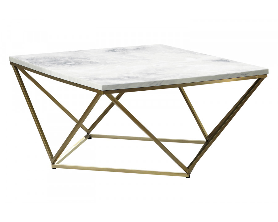 Coaster - Square Coffee Table in White/Gold