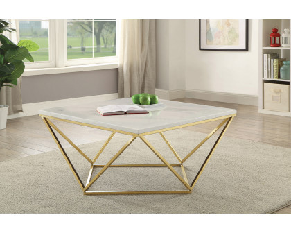 Coaster - Square Coffee Table in White/Gold