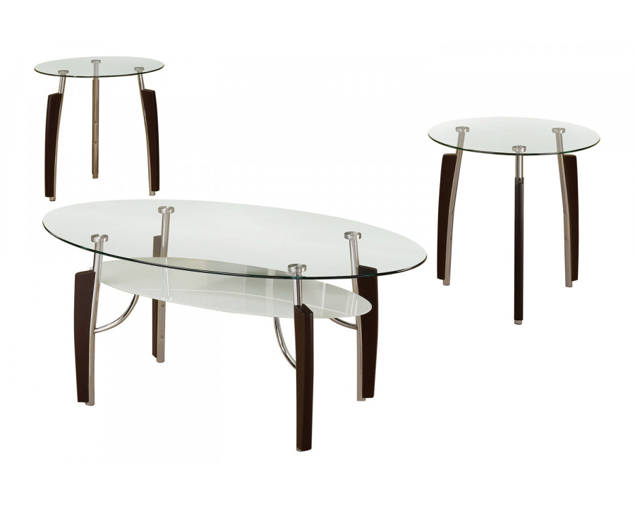 Coaster - 3-Piece Occasional Table Set in Cappuccino/Chrome