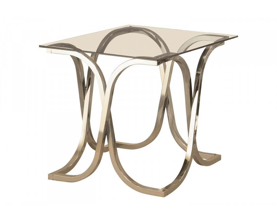 Coaster - Curved X-Shaped End Table in Nickel/Clear