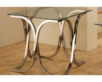 Coaster - Curved X-Shaped End Table in Nickel/Clear