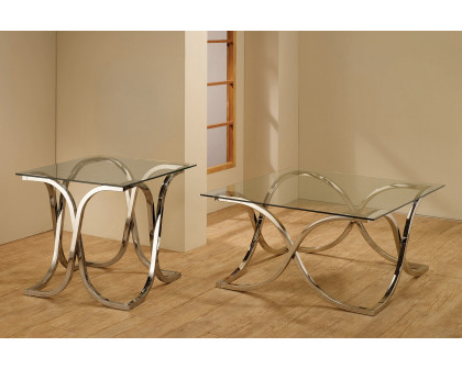 Coaster - Curved X-Shaped End Table in Nickel/Clear