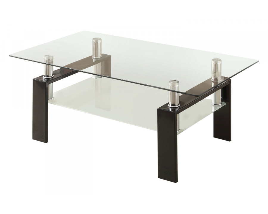 Coaster - Tempered Glass Coffee Table With Shelf in Black