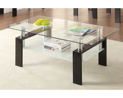 Coaster - Tempered Glass Coffee Table With Shelf in Black