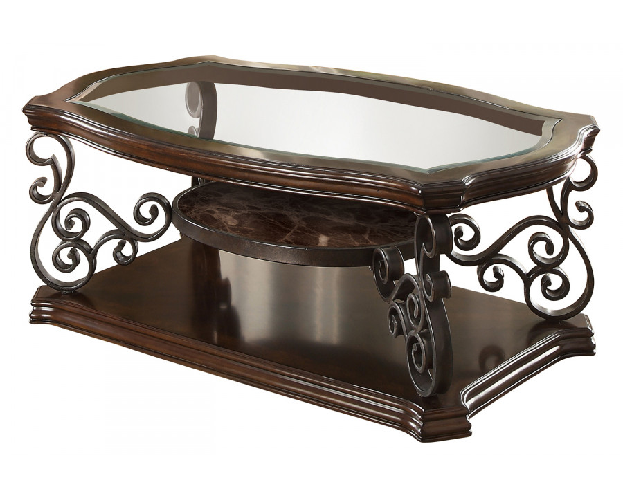 Coaster - Sir Rawlinson Coffee Table in Deep Merlot/Clear