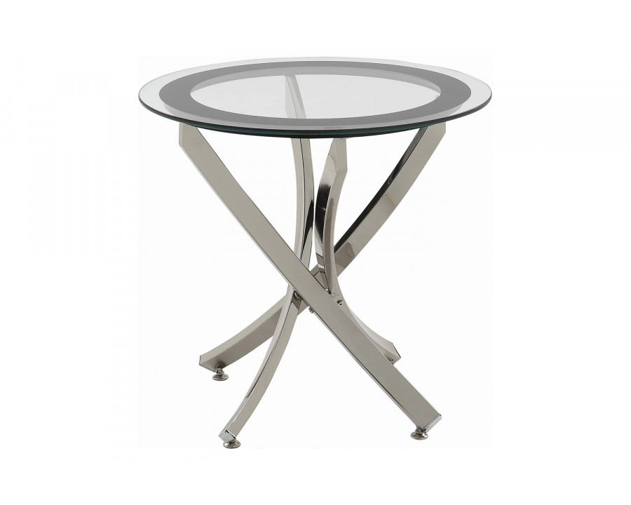 Coaster - Glass Top End Table in Chrome/Black